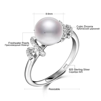 FEIGE Engros Perle Ringe Høj Kvalitet i Ægte 925 Sterling Sølv Ring for Kvinder 8-9 MM Hvid Ferskvands Perle Smykker Dame Gaver