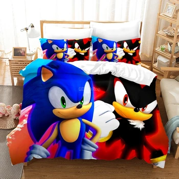 Hjem Tekstil Sonic The Hedgehog Tegneserie 3d Strøelse Sæt Børn Sengelinned Europa/USA/Australien Quen King Size Duvet Cover Sæt