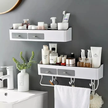 Punch-gratis Badeværelse Arrangør Rack Shampoo Kosmetiske Storage Rack Badekar køkken håndklædeholder, Husholdningsartikler Badeværelse Tilbehør