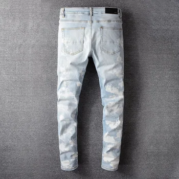 ABOORUN Mænds Mode Krystal Rhinestone Patchwork Jeans, Tynde Malet Rippet Tigger Jeans