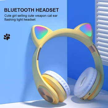RGB flash lys søde kat øre trådløse hovedtelefoner støj reduktion headset Bluetooth children ' s headset med mikrofon til telefonen