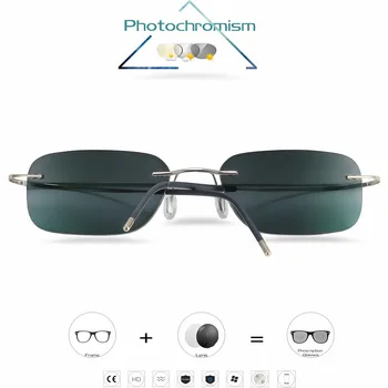 Titanium Uindfattede Briller Nærsynethed Briller Fotokromisk briller til Mænd, Kvinder Kamæleon Glas Linse med Dioptrier -1.0 1.5 2.0 2.5 3.0