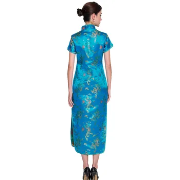 Vintage Blå Kinesiske Damer Traditionelle Bryllup Prom Gown Dress Kvinder Lang Qipao Aften Fest Kostume Oversize 4XL 5XL 6XL