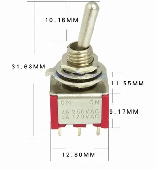 10stk Toggle Switch ON OFF ON 3 Position Latching-DPDT Mini Rocker Skifter MTS-203 6A 250VAC 6-Pin