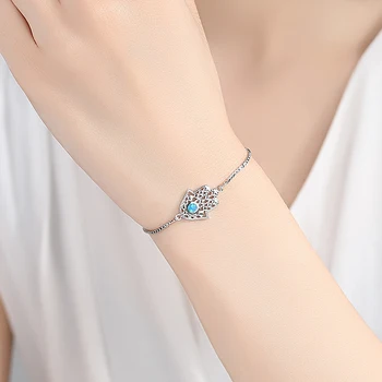 Blue Opal CZ Lucky Eye Hamsa Armbånd i Sølv Farve Charme Armbånd til Kvinder Hand of Fatima Justerbar Armbånd Mode Smykker