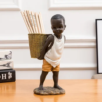 Harpiks Etnisk Stil Afrikanske Dreng Opbevaring Portræt Ornamenter Kreative Vintage Boligindretning Håndværk Figurer Centrale Snack Opbevaring