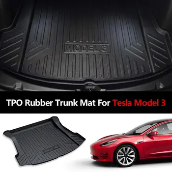 TPO Gummi kuffert måtte Til Tesla Model 3 2017 2018 2019 BIL tilbehør Sort Bilens Bagagerum gulvmåtter Fragt Liner Bageste Fragt Skuffe