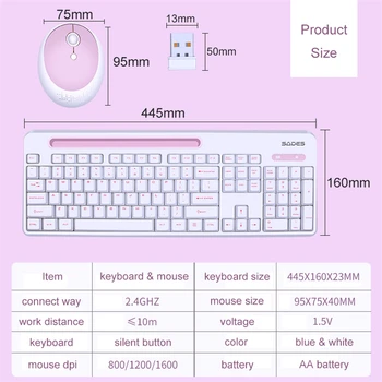 2,4 G Piger Trådløse Tastatur Gaming Mouse Combo 1600 DPI Mini Mus Tavs Tastatur Til Macbook Lenovo, Dell, Asus Bærbar PC Gamer
