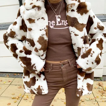 Ko Print Pels Oversize Frakke Kvinder Vintage Mode, Varm, Efterår Og Vinter Ned Furry Lange Jakker 2020