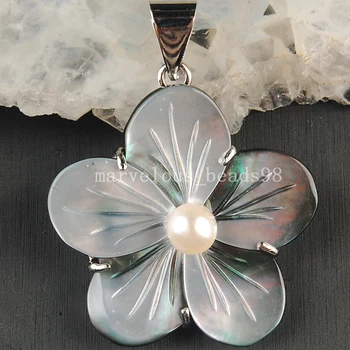 Gratis Forsendelse Smukke smykker 32mm perlemor Shell Blomst Blomstervedhæng Perle MC3626