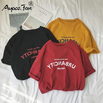 Harajuku Kvinder T-shirts Nye 2019 Sommeren Sjove Brev Print Hip Hop Løs T-shirt til Piger Studerende Streetwear Casual Dame Toppe t-Shirts