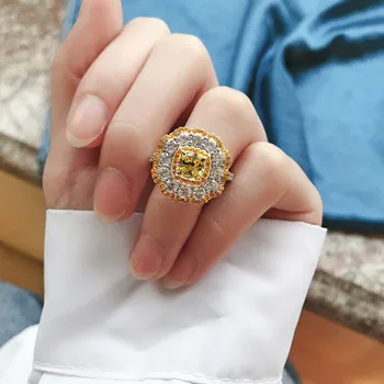 PANSYSEN 925 Sterling Sølv Simuleret Moissanite Citrin Ædelsten Diamant Bryllup, Engagement Ring Fine Smykker Engros
