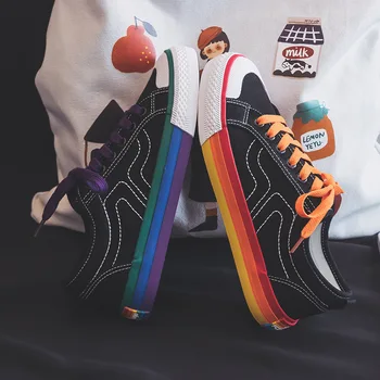Rainbow lærred sko kvindelige sommeren 2020 tidevand sko student vilde mode hvid sko kvindelige Hong Kong style retro bord sko
