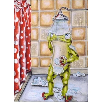 DIY-Maleri Af Numre Tegnefilm Frog Brusebad Kit Olie Farvelægning Af Tal Badeværelse Væg Kunst, Lærred Malerier Hjem Dekoration