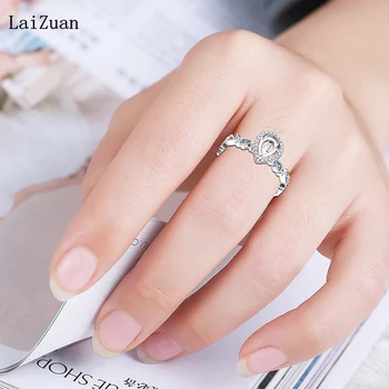 LaiZuan Pære 5x7mm Semi Mount Engagement Ring Indstilling Massivt 14k White Gold Certified Runde Diamanter Ring Kvinder Vintage Smykker