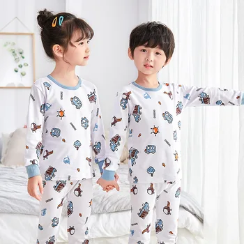 Cartoon Kids Pyjamas Sæt Bomuld Drenge Nattøj Passer til Efterår og Vinter Piger Pyjamas med Lange Ærmer Tops+Bukser 2stk Børn Tøj
