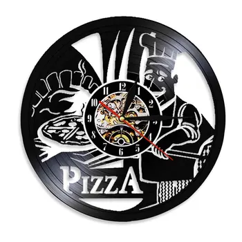 Pizzeria Gastronome Væggen Tegn Dekorativt Vægur Pizza Maker Silhuet Vinylplade Vægur Personlighed Væg Kunst, Indretning