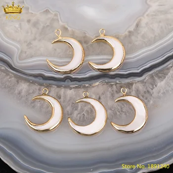 5Pcs/Masse Naturlige Hvidt Shell Ox Horn Halskæde,Guldbelagt Crescent Moon Charms Til Kvinder Mode Smykker at Gøre DIY