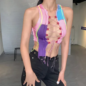 2020 Gotiske Kvinder Ribbet Sexede Camisole Vest Bandage Tank Top Strippet Femme Hule Tee Top Streetwear Ribbet Top Mujer