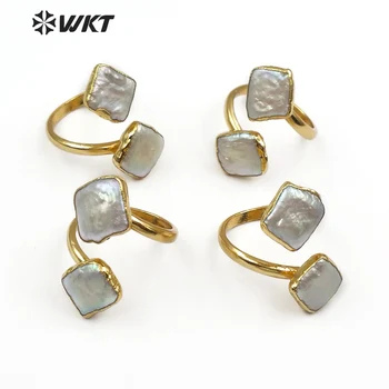 WT-R325 WKT Nye Guld Ring Elegant til Fest Geometriske Elementer Stil Dobbelt Justerbar Kvinders Perle Ring Smykker