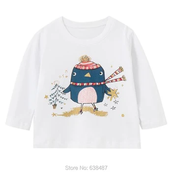 Kæmmet Bomuld Piger t shirt Børn, Tops Tees Børn langærmet T-Shirt Baby Pige Tøj Spædbarn Bebe Bluser Hvid Pingvin