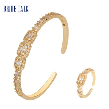 BRUDEN TALK Fashion Dubai Smykker Micro Banet Baguette Cubic Zircon Justerbar Bangle Ring Sæt Til Kvinder Fødselsdag Gaver