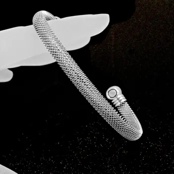 Escalus Mænd Og Damer Og Komfortabelt Sølv Magnetiske Kobber Armbånd Med Rustfrit Stål Mesh Armbånd Til Smertelindring