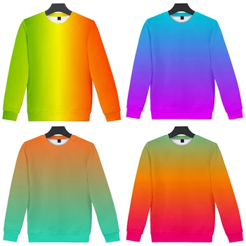 Farverige Gradient Kostume 3d-Hættetrøjer Pullover Mænd Kvinder Capless Sweatshirts Mode Hip Hop Lange Ærmer Rainbow Hoodie Toppe 4XL