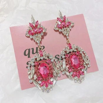MENGJIQIAO koreanske Vintage Luksus Overdrevet Rose Pink Krystal Dingle Øreringe Til Kvinder, Piger Fashion Party Smykker Pendientes