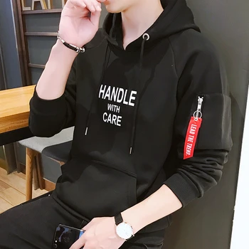 Mode Mænd Hoodie Trykt HÅNDTERE Korea Hætteklædte Hættetrøjer han Med Side Lynlås Lommer Teenage Sweatshirts og Trøjer til Mænd Tøj