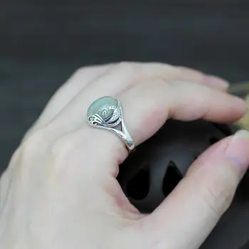 Nye Sølv Retro Smykker Phoenix Ring Håndværk Charme Indlagt Jade Kvindelige Åbning Justerbare Design Temperament Valentine ' s Day Gave