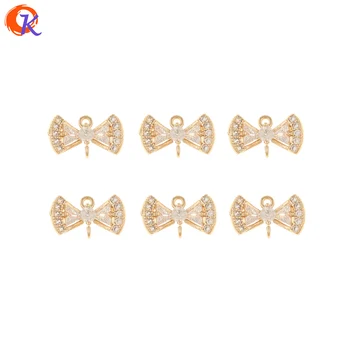 Cordial Design 50Pcs 7*13MM Jewelry Accessories/Hand Made/CZ Charms/Bowknot Shape/Connectors For Earrings/DIY Jewelry Making