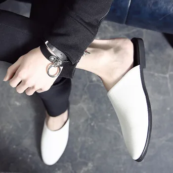 Ny mænds sko, normalt slid flade herresko, læder tøfler, enkel stil mænds sko, spidse læder tøfler, åndbar