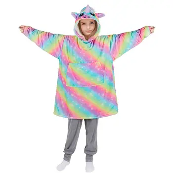 Fioday Nye Super Varm Sweatshirt Tæppe til Piger Drenge Grå Haj Sweatshirt til Homewear Tyk Rainbow Unicorn Piger Hættetrøjer