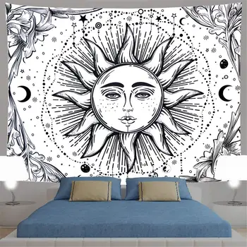 Sort og Hvid Moon Solen med Stjerne Uniquen Mandala-Tapetet