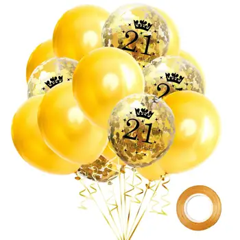 YAAAS! 16pcs Guld Konfetti Latex Balloner antal 1 13 15 16 18 21 30 40 Happy Birthday Anniversary Fejre Bryllup Part Indretning