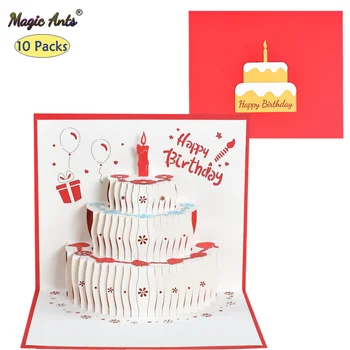 10 Pack 3D-Happy Birthday Cake Pop-Up-års Fødselsdag, Gave Kort til Børn, Mødre med Kuvert Håndlavet Lykønskningskort