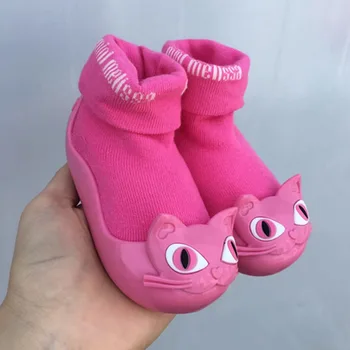 2021 Nye Aututumn Mini Melissa Børn bomuld sok Prinsesse jelly sko Baby tykkelse Tegneserie kat slik sko blød tunge MN036