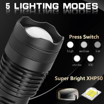 6000 lumen xhp50 mest kraftfulde lommelygte usb-Zoomable LED lommelygte xhp50 18650 Genopladeligt batteri jagt z50