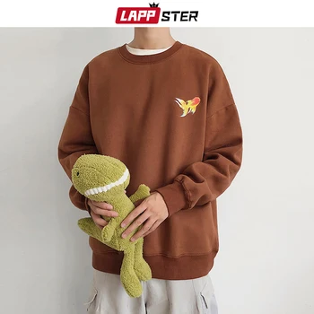 LAPPSTER Mænd Fleece Overdimensionerede Fisk Print Hættetrøjer 2020 Efteråret Herre Harajuku Streetwear Sweatshirts Hoodie koreanske Sort Hættetrøje