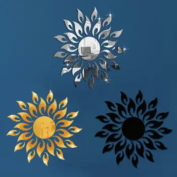 3D Spejl Sol Kunst Flytbare Væg Sticker Akryl DIY Vægmaleri Decal Hjem Værelses Væg Dekoration til stuen Spejlet Mærkat