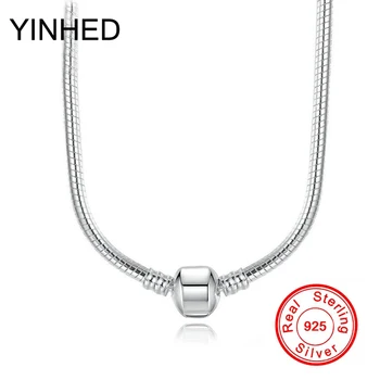 YINHED Oprindelige DIY Smykker Halskæde Passer Perle Lås Massiv 925 Sterling Sølv Snake Chain Halskæde til Kvinder Gave ZN151