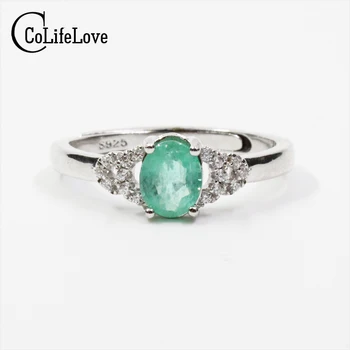Elegant emerald sølv ring 4 mm * 6 mm naturlig SI-kvalitet smaragd ring for lady massiv 925 sølv smaragd ring for et engagement