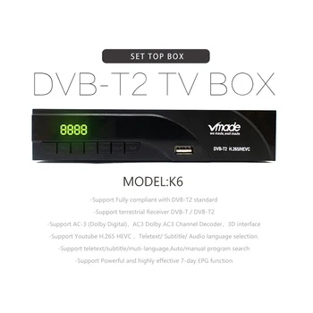 Vmade Fuldt HD Digitale DVB-T2 K6 scart/AV Jordbaserede TV-Set-Top-Boks Understøtter YouTube H. 265 / HEVC HD 1080p DVB-T2 TV-Modtager