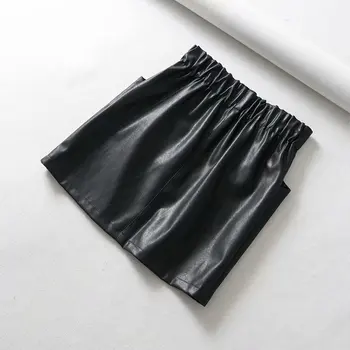 Yuuyiwa Kvinder dobbelt lomme elastik i taljen Imiteret PU læder nederdel A-Linje Over Knæ, Mini Kvinder Nederdele Jupe Femme Faldas Mujer