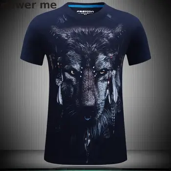 Høj kvalitet, nye mode bomuld 3d-t-shirt mænd 2017 sommeren nye arrvial sjove 3D Print wolf man ' s T-shirt plus størrelse 5xl