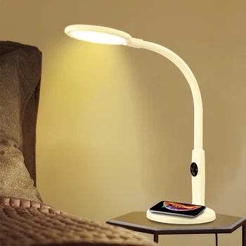 LED-QI Trådløs Opladning bordlampe Touch Bord Lamper Til stuen Svanehals Desktop Folde Dæmpning Book Reading Light