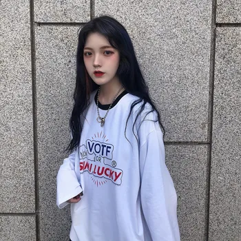 Kvinder T-shirts, Toppe koreanske Kawaii Ulzzang brev print t-shirt afslappet oversize Tshirt sort hvid top Kvindelige Harajuku Tøj