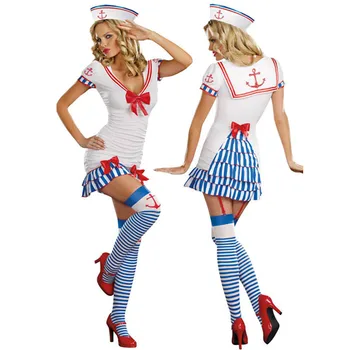 Hvide Matros Kostume Til Kvinder Over Havet Navy Kostume Voksen Cosplay Uniformer Sexet Kvinde Halloween Fancy Kjole