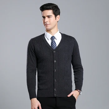 6% Uld Fashion Brand Sweater Mænd Cardigan Med V-Hals Slim Fit Jumpere, Strik Jacquard Vinter Koreansk Stil, Casual Mænds Tøj